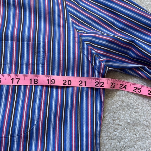 Peter Millar Button Shirt Mens Medium Blue Pink Stripes Business Career Casual - Picture 8 of 11